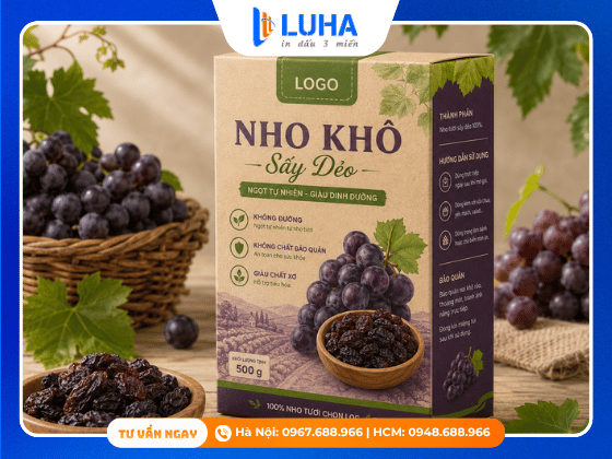  Mẫu in bao b&igrave; n&ocirc;ng sản dạng hộp giấy Kraft mộc mạc cho tr&aacute;i c&acirc;y sấy hữu cơ.
