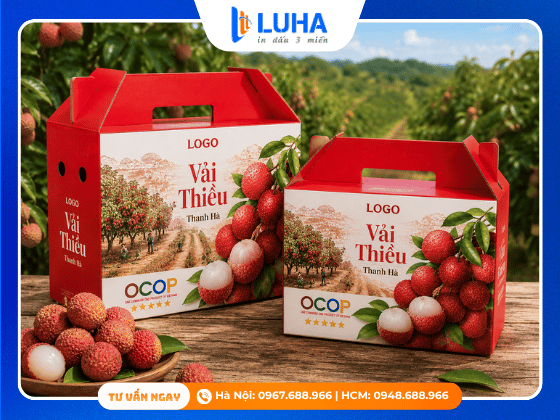 Mẫu hộp n&ocirc;ng sản OCOP tinh tế tại xưởng In Luha
