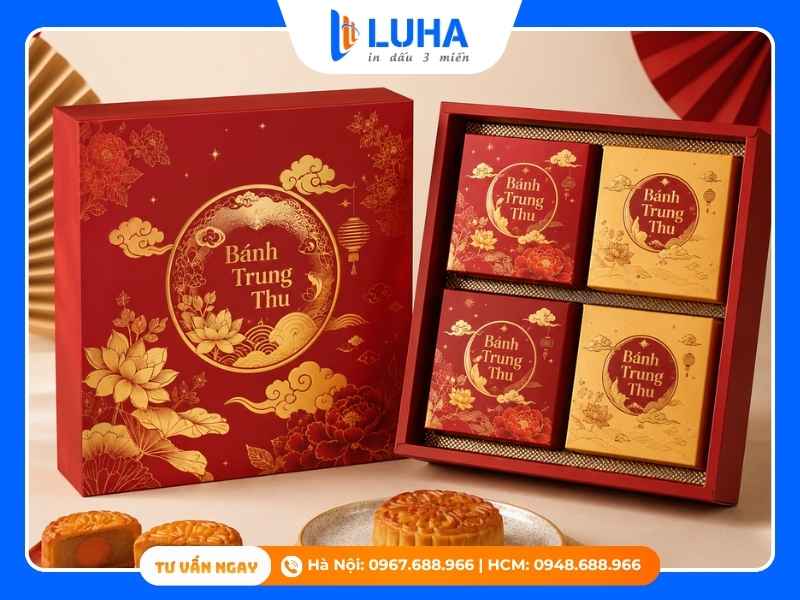 Mẫu hộp b&aacute;nh trung thu theo y&ecirc;u cầu sang trọng