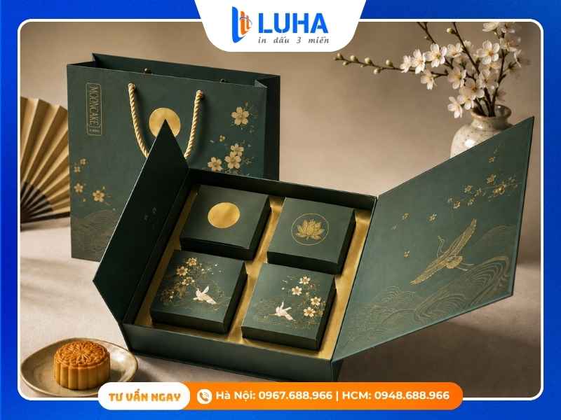Mẫu hộp trung thu 4 b&aacute;nh cho doanh nghiệp